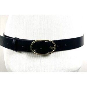 J. CREW Factory Belt L/XL Black Leather Gold Tone Oval Buckle NWOT Style BJ919